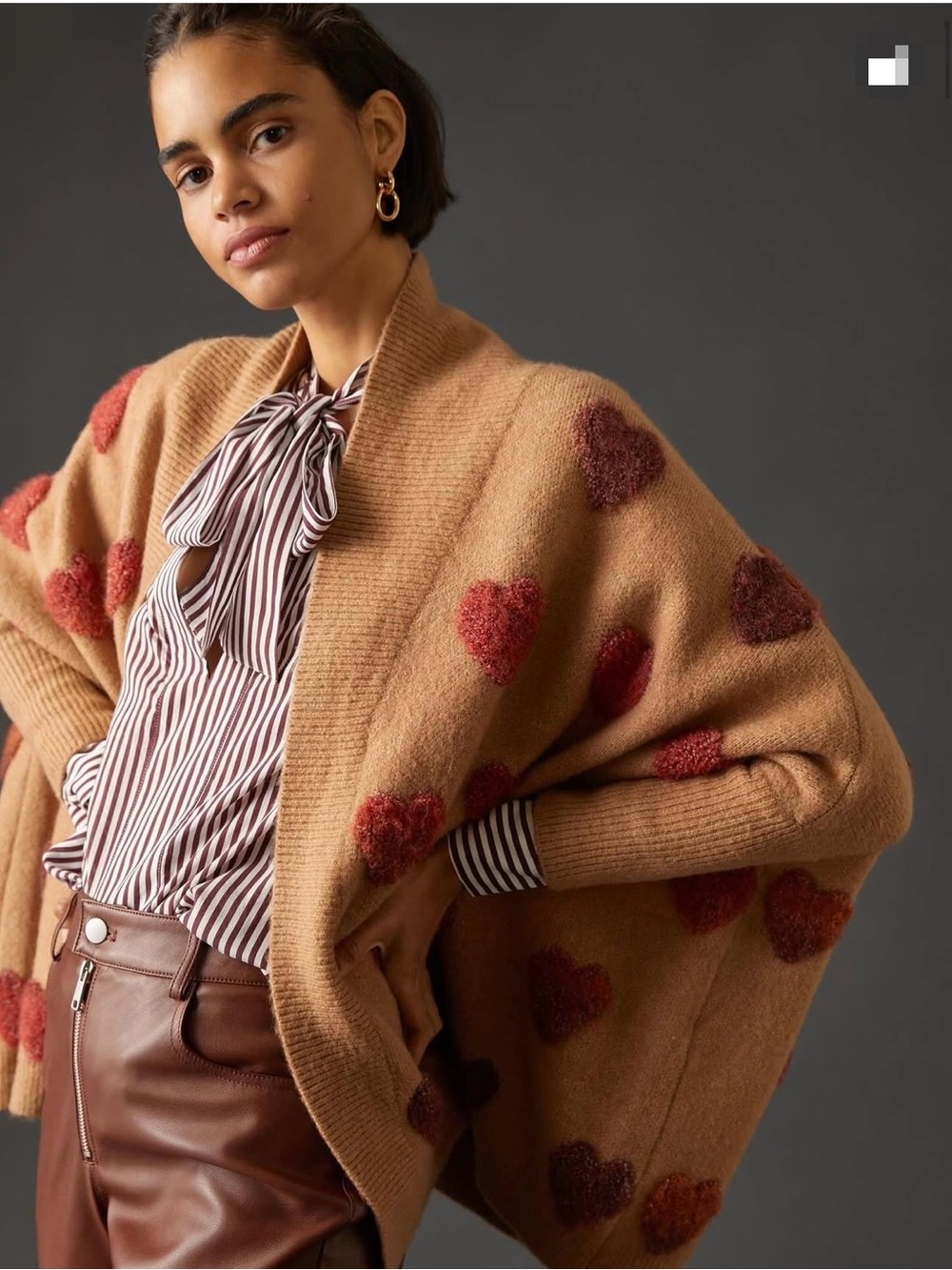 NWT Look by M New York Anthropologie Camel Heart Cardigan Boho Fuzzy Kimono OS